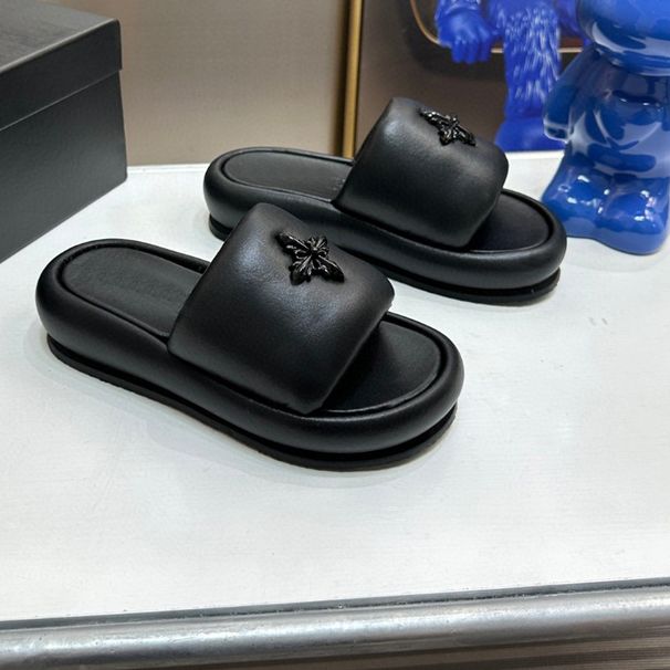 SM Women's Thick-Soled Height-Increasing Cross-Flower Outdoor Slip-On Slippers 2025 New Genuine Leather High-Qualit_vogvips.com