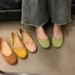 Small Single 2025 New Spring Round Toe Soft Sole Shallow Mouth Gentle Flat Bottom Grandma Scoop Casual Bean Shoes_vogvips.com