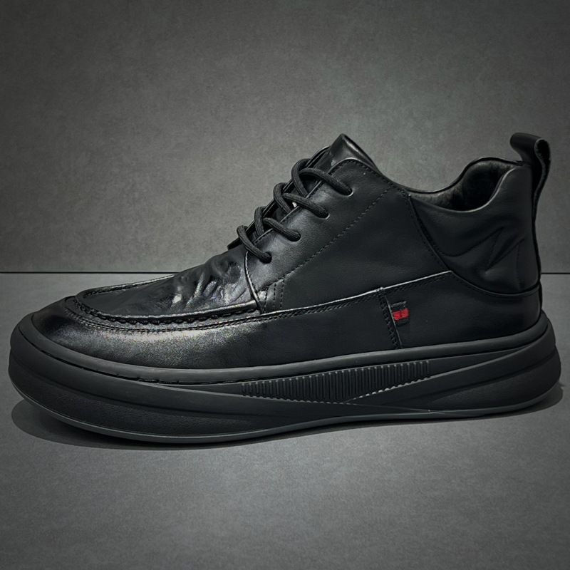 High-top Trendy 2024 Autumn New Fleece-lined Warm Winter Genuine Leather Versatile Shoes Men's Casual Ankle Boots_vogvips.com