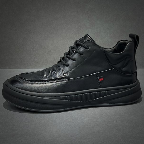 High-top Trendy 2024 Autumn New Fleece-lined Warm Winter Genuine Leather Versatile Shoes Men's Casual Ankle Boots_vogvips.com