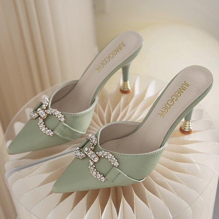 Women's Elegant Pointed Toe Mule Sandals With Rhinestones - Stylish & Comfortable Summer Slides In Sizes 33-40_vogvips.com