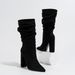 Women's Chunky Heel Suede Stretch Fashion Boots - Roman Style Pointed Toe, Winter & Autumn Mid-Calf Boots For Ladies (Sizes 35-42, Black/Red/Beige)_vogvips.com