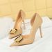 626-K7 Wind Thin Banquet Women's Shoes, Super High Heels, Shallow Mouth, Pointed Side Hollow Metal Buckle Single Shoes_vogvips.com