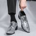 Fashionable Snake Pattern Heel Pointed Silver Business Leather Shoes For Men Casual Men's Shoes Nightclub Fashion Show Trend European And America_vogvips.com