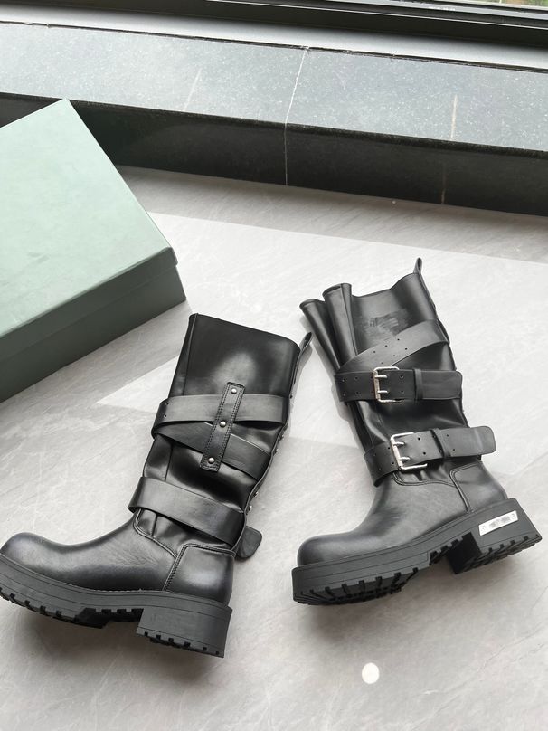 2025 Autumn And Winter New Thick Heel High Top Long Boots For Women, Second Layer Cowhide, Medium Heel, Belt Buckle, Motorbike Boots_vogvips.com