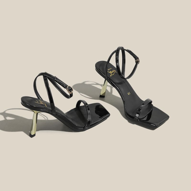 High Heels Women's Word With Black Square Root Versatile Sandals_vogvips.com