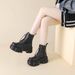 Women's Dark Black Leather Motorcycle Boots European American Style Heavy Duty Platform Martin Punk Shoes_vogvips.com