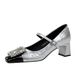 5298-K90 Mary Jane Women's Shoes Banquet Style Light Mouth Square Head Color Blocked Metal Water Diamond Buckle Strap_vogvips.com