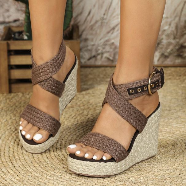 Women’s Shoes Popular Summer New Large Size Rope Woven Wedge Heel Women's Sandals Large Size Spot_vogvips.com