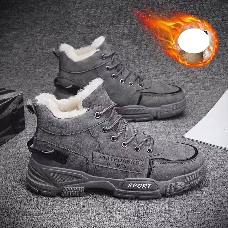 Men's Winter Work Boots High Top Casual Shoes With Fleece Lining, Waterproof Anti-Slip Rubber Sole For Outdoor Snow Hiking_vogvips.com