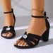 One-strap Open-toe Heeled Sandals For Women, Summer European And American Style, Rhinestone Peep-toe Chunky Heel, Plus Size Sandals_vogvips.com