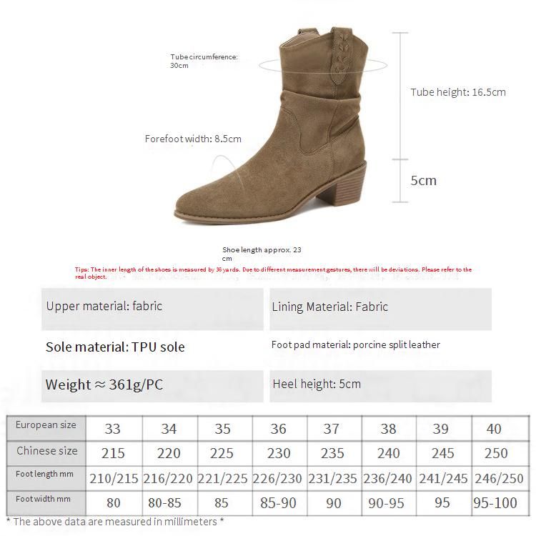 Cameido Women's Retro Pointed Toe Chunky Heel Western Boots With Suede Folded Pile In Mocha Brown For Autumn And Winter_vogvips.com