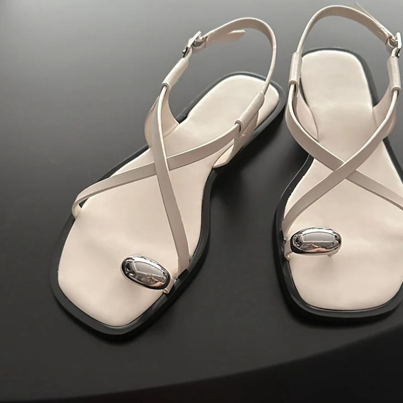 Women's Gladiator Sandals (Metallic Accent Cross-Strap Flat Slides - Adjustable Toe Loop & Ankle Wrap For Beach & Casual Wear)_vogvips.com