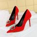 9511-K61 Banquet Women's Shoes With Foot Repair, Slimming Effect, Super Heels, Suede, Shallow Mouth, Pointed Metal_vogvips.com