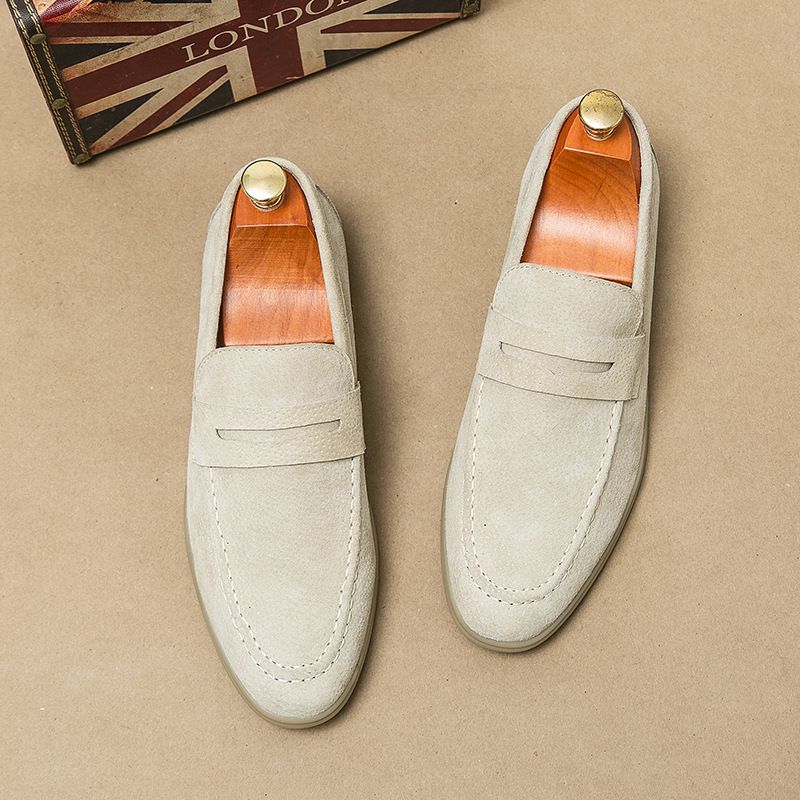 Men's Suede Penny Loafers Slip On Casual Dress Shoes Lightweight Non Slip Soft Sole Business Driving Walking Shoes_vogvips.com