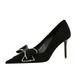 825-H7 Fashion Slimming Banquet Women's High Heels Shallow Mouth Pointed Suede Diamond Bow Single Shoes_vogvips.com
