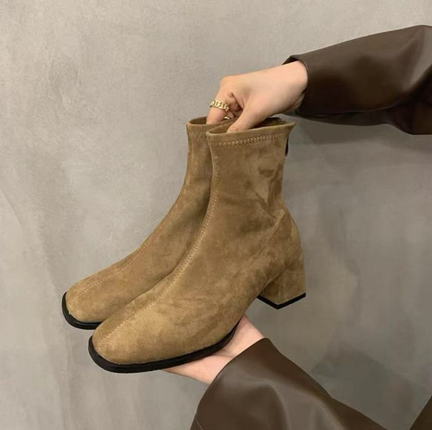 High Heel Suede Slim Women 2025 New Autumn Winter Korean Style Fashionable Ankle Stretch Martin Boots_vogvips.com