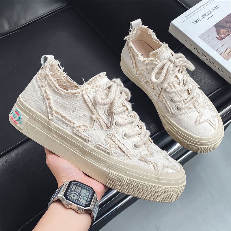 A Generation Of Men's Shoes Retro Old-fashioned Star Thick-soled Sneakers Internet Celebrity Hot Style Men's Casual Canvas Shoes Men's_vogvips.com