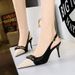 373-A2 Women's With Thin High Heels, Shallow Mouth, Colored Pointed Metal Chain Decoration, Hollow Back Strap Single_vogvips.com