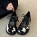 Sheepskin Version,large Head,small Foot,women's Retro Cowhide Patchwork Thick-soled Loafers, Lace-up,thick-soled,deep-cut,single-sole Shoes For Women_vogvips.com