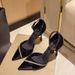 New Black Pointed-toe Strappy Stiletto High-heeled Women's Low-heeled Shoes With Rhinestones, 9.5cm, Hollow Single Shoe, Sexy Style Sandals_vogvips.com