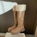 Grape Mom Same Style Height Increase 6cm~ Warm Fleece Lined Long Thick Heel Suede Riding Women Snow Boots_vogvips.com