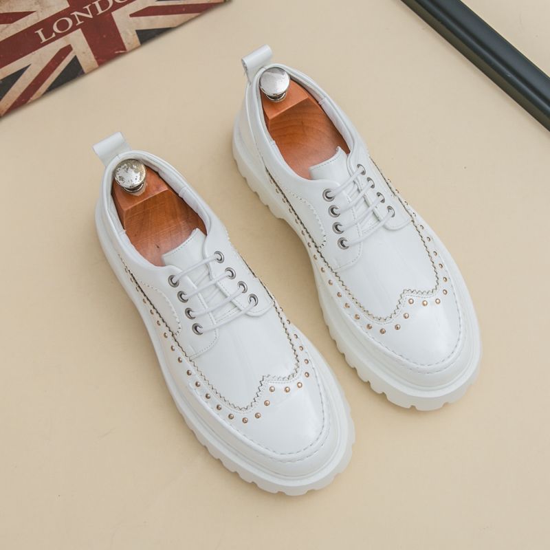 British Fashion Men's Big Head Black And White Color-blocking Thick Sole Heightened Casual Men's Shoes Lace-up Business Banquet Wedding Leather Shoes_vogvips.com