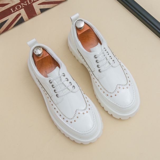 British Fashion Men's Big Head Black And White Color-blocking Thick Sole Heightened Casual Men's Shoes Lace-up Business Banquet Wedding Leather Shoes_vogvips.com