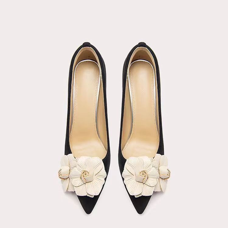 Women's Elegant Floral High Heels Pointed Toe Vintage French Style Party Shoes For Extended Sizes 41-44 Dress Shoes_vogvips.com