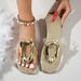 Size 36-43 Plus Size Women's Shoes, Unique Square Buckle Open-Toe Flip-Flops, Casual Flat Fashion_vogvips.com