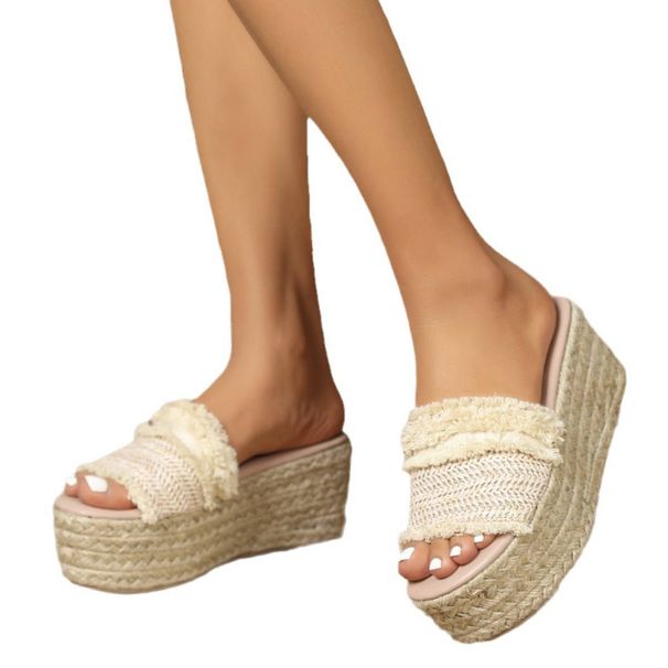 Women's Shoes Women's Fashion Rattan Braided Tassel Rope Thick Soled Casual Slippers_vogvips.com