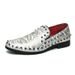 New Fashion Trend Men's Shoes With Personality Rivets Silver Loafers British Style Lazy Fashion Nightclub Banquet Dress Leather Shoes_vogvips.com