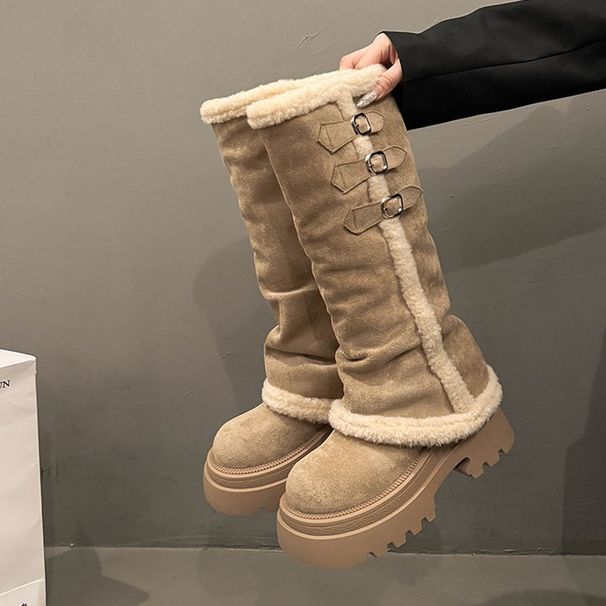 Thick-Soled Long Snow For Women 2025 Winter New Fashion Versatile Trendy Petite Height-Increasing Fleece-Lined Boots_vogvips.com