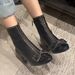 High Version Xiaoxiang 2025 New Chain Bow Thick Heel Short Genuine Leather Slim Side Zipper Martin Boots For Women_vogvips.com