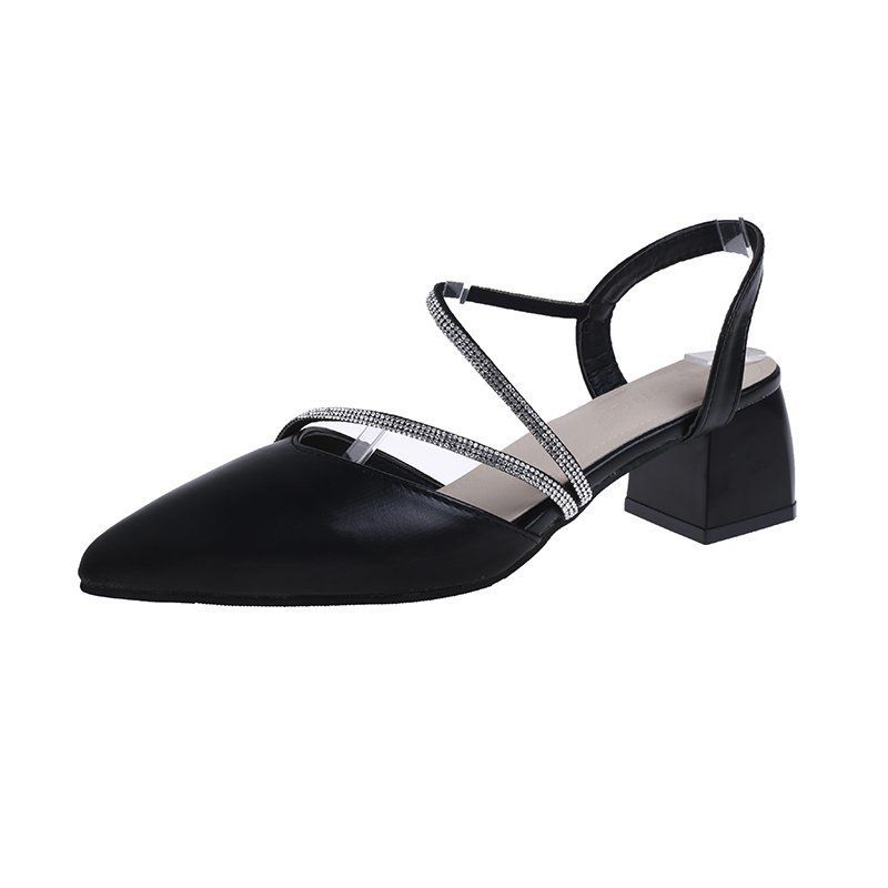 Fashion Sandals For Women Fairy Style 2025 New Summer Closed Toe Chunky Heel Rhinestone High Heels Matching Skirt_vogvips.com