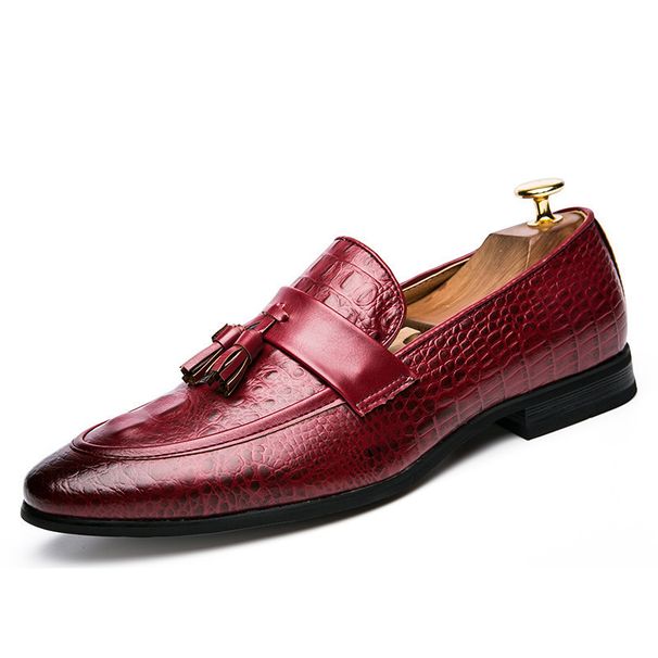 Leather Autumn New Korean Version Pointed Tassel Men's British Crocodile Pattern Hairstylist Leather Men's Shoes_vogvips.com