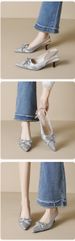 French Beautiful Pointed Bow Bag Head Sandals Women's Not Tired Feet Stiletto High Heels Women's Shoes_vogvips.com