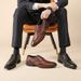 Euro Step Top Layer Cowhide Handmade New Brogue Carved Business Formal Leather Men's Pointed Toe Youth Derby Shoes Trendy_vogvips.com