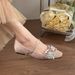 Early Spring Bowknot Rhinestone Height-Increasing Women's Soft Sole, Comfortable For The Feet, Pink French Square-Toed_vogvips.com
