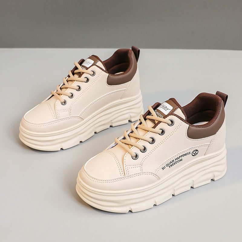 W3676 New White Shoes 2024 Autumn Inner Height Increase Thick Bottom Student Wear Resistant Casual Versatile Breathable Sneakers_vogvips.com