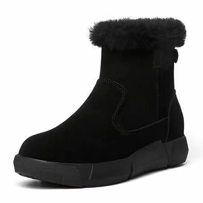 Womens Winter Snow Boots Ankle Fur Warm Shoes Lined Ladies Round Toe Side Zip Flat Warm Shoes_vogvips.com