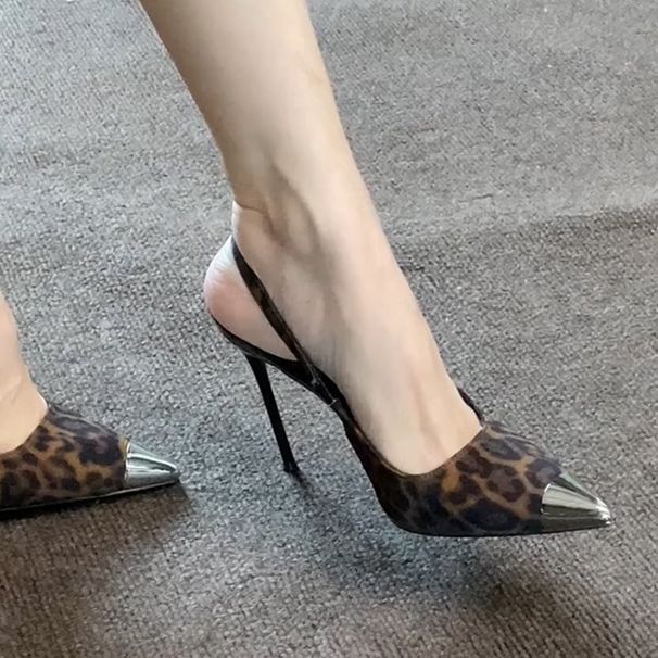 Spring And Summer New Leopard Print One Strap Metal Toe Sexy High Heels Women S Sandals_vogvips.com
