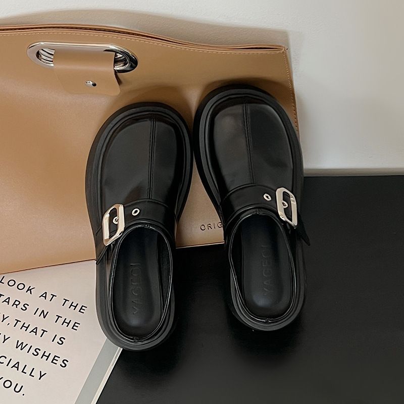 Internet Celebrity Instagram Black High Rise Thick Sole Wrapped Toe Half For Women's Summer Wear, 2024 New One Foot_vogvips.com
