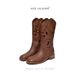 Pointed Toe Hollow Out Short For Women Ethnic Style New Thick Sole Mid-Calf Motorcycle Chunky Heel Versatile Western_vogvips.com