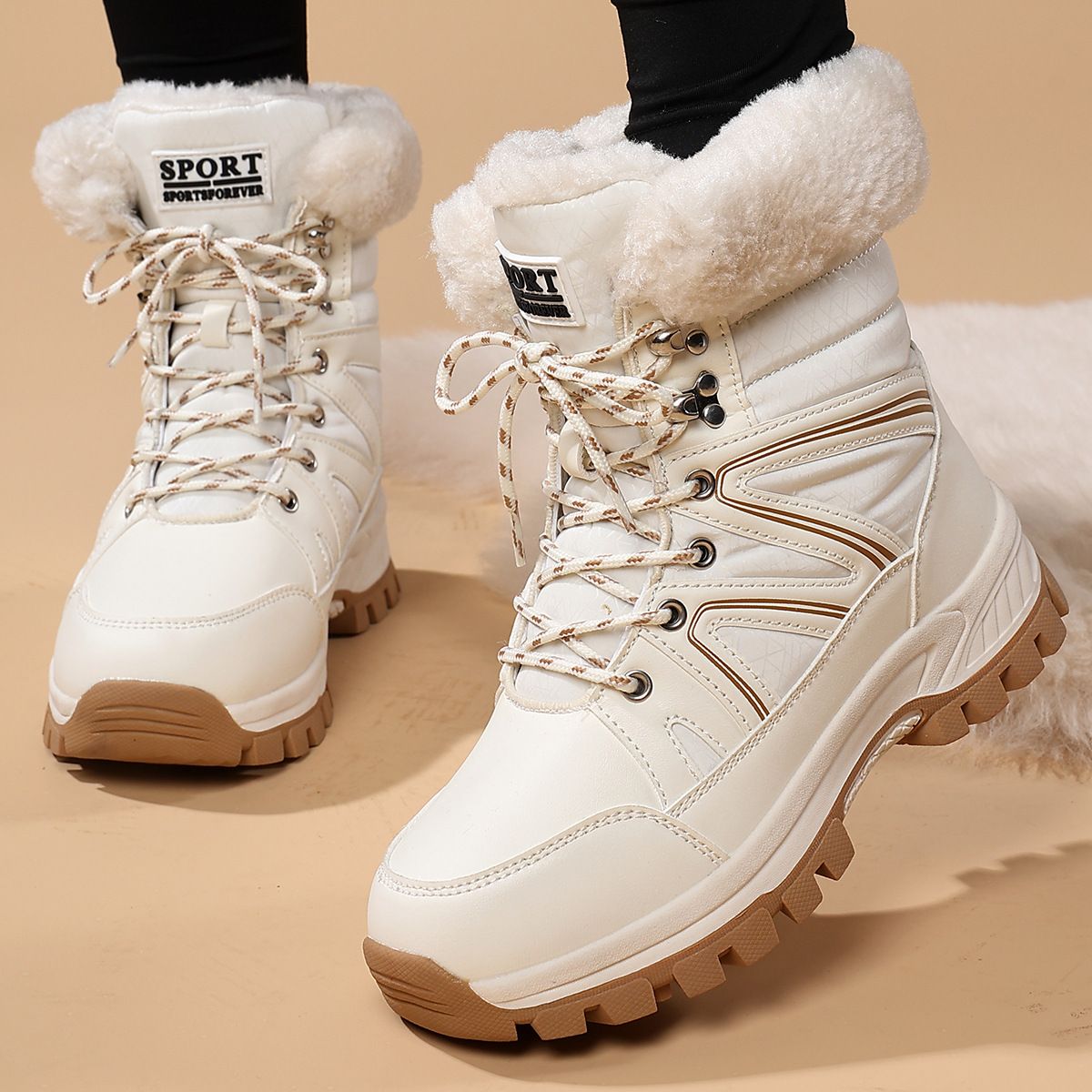 Snow Boots, Warm And Thick Lace Up Women's Boots, Outdoor Anti Snow And Anti Cold High Top Women's Boots_vogvips.com
