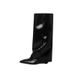 Women's Dark Aesthetic Black Knee High Boots With Pointed Toe And Platform Heel Edgy Gothic Straight Cut Riding Boots Fashionable Chunky Heel Boots_vogvips.com