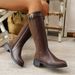 Women's Plus Size Suede Riding Boots High Zipper Side Buckle Low Heel British Style Autumn Cowgirl Boots Over-the-Ankle Black_vogvips.com