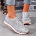 Shiny Sequins Casual Trainers Large Size Flat Bottom Tie Single Fashionable Versatile Shallow Mouth Women's Shoes 43_vogvips.com