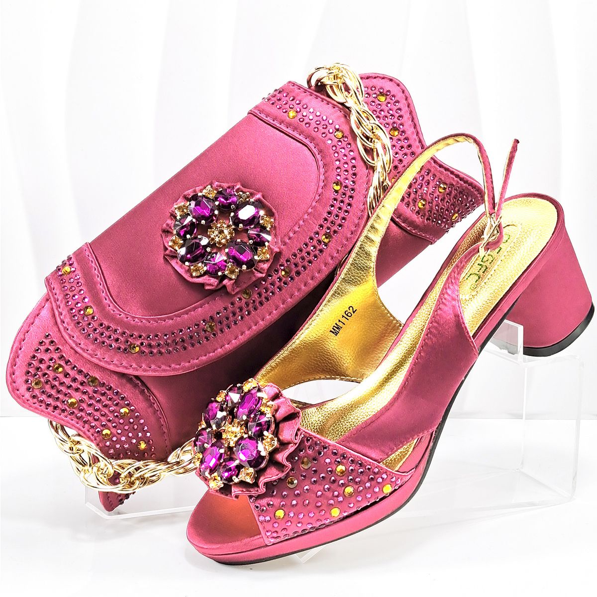 Women's shoe bag set open toe design exquisite big diamond buckle embellished fashion simple banquet style shoe bag_vogvips.com