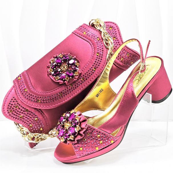 Women's shoe bag set open toe design exquisite big diamond buckle embellished fashion simple banquet style shoe bag_vogvips.com